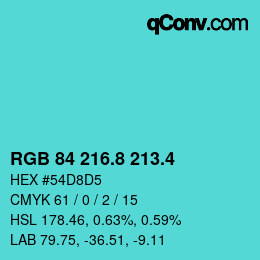 カラーコード: RGB 84 216.8 213.4 | qconv.com