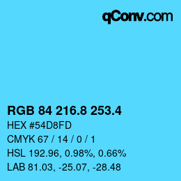 カラーコード: RGB 84 216.8 253.4 | qconv.com