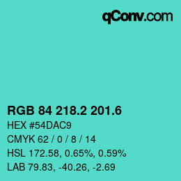 カラーコード: RGB 84 218.2 201.6 | qconv.com