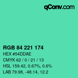カラーコード: RGB 84 221 174 | qconv.com