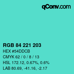 Color code: RGB 84 221 203 | qconv.com