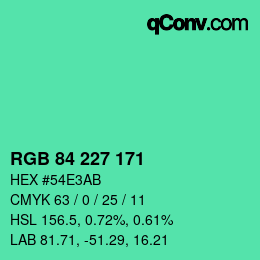 カラーコード: RGB 84 227 171 | qconv.com