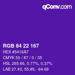 Color code: RGB 84 22 167 | qconv.com