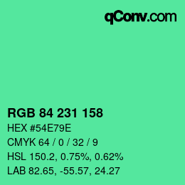 カラーコード: RGB 84 231 158 | qconv.com