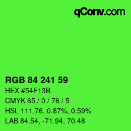 颜色代码: RGB 84 241 59 | qconv.com