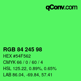 カラーコード: RGB 84 245 98 | qconv.com