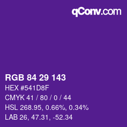 Color code: RGB 84 29 143 | qconv.com