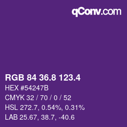 カラーコード: RGB 84 36.8 123.4 | qconv.com