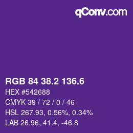 カラーコード: RGB 84 38.2 136.6 | qconv.com