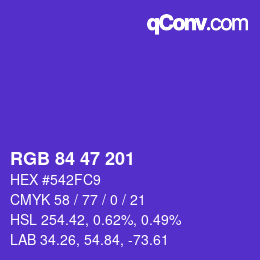 Color code: RGB 84 47 201 | qconv.com