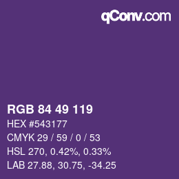 颜色代码: RGB 84 49 119 | qconv.com