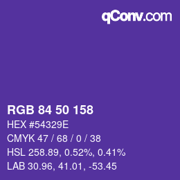 Color code: RGB 84 50 158 | qconv.com