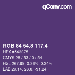 カラーコード: RGB 84 54.8 117.4 | qconv.com