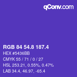 カラーコード: RGB 84 54.8 187.4 | qconv.com