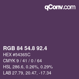 カラーコード: RGB 84 54.8 92.4 | qconv.com
