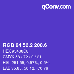 カラーコード: RGB 84 56.2 200.6 | qconv.com