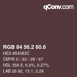 カラーコード: RGB 84 56.2 60.6 | qconv.com