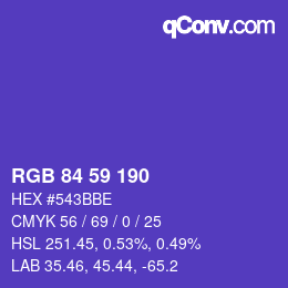 カラーコード: RGB 84 59 190 | qconv.com