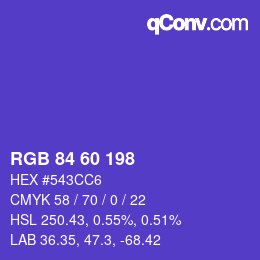 カラーコード: RGB 84 60 198 | qconv.com