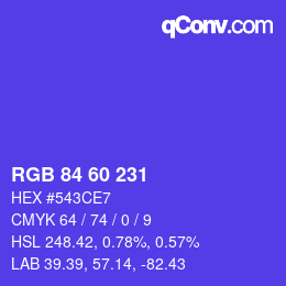 颜色代码: RGB 84 60 231 | qconv.com