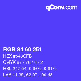 颜色代码: RGB 84 60 251 | qconv.com