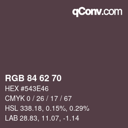 Color code: RGB 84 62 70 | qconv.com