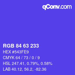 Farbcode: RGB 84 63 233 | qconv.com