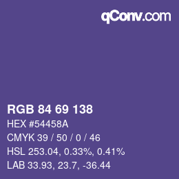 颜色代码: RGB 84 69 138 | qconv.com