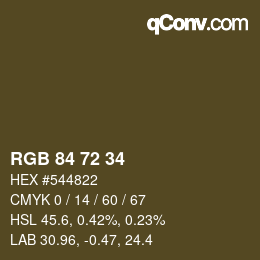 颜色代码: RGB 84 72 34 | qconv.com