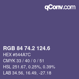 カラーコード: RGB 84 74.2 124.6 | qconv.com
