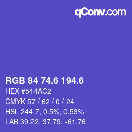カラーコード: RGB 84 74.6 194.6 | qconv.com