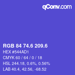 カラーコード: RGB 84 74.6 209.6 | qconv.com