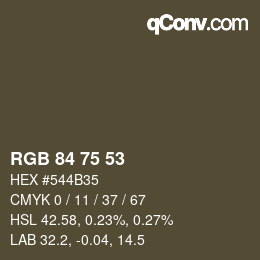 カラーコード: RGB 84 75 53 | qconv.com