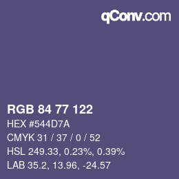 颜色代码: RGB 84 77 122 | qconv.com