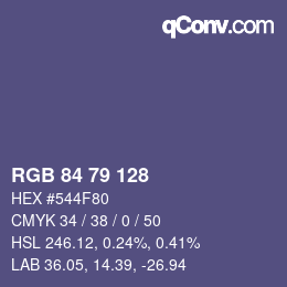 颜色代码: RGB 84 79 128 | qconv.com