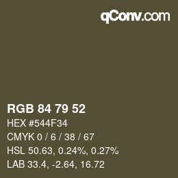 カラーコード: RGB 84 79 52 | qconv.com