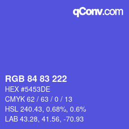 Color code: RGB 84 83 222 | qconv.com