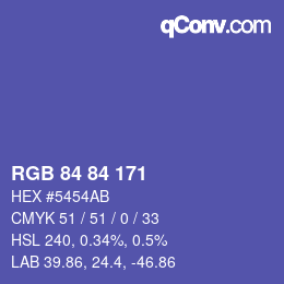 カラーコード: RGB 84 84 171 | qconv.com