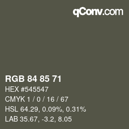 カラーコード: RGB 84 85 71 | qconv.com