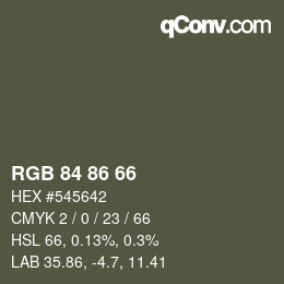 Color code: RGB 84 86 66 | qconv.com