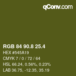 カラーコード: RGB 84 90.8 25.4 | qconv.com