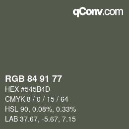 Farbcode: RGB 84 91 77 | qconv.com