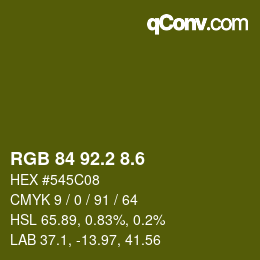カラーコード: RGB 84 92.2 8.6 | qconv.com