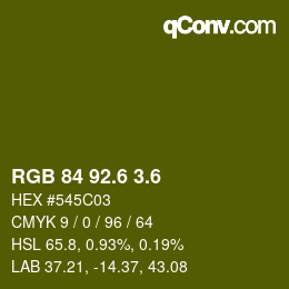 カラーコード: RGB 84 92.6 3.6 | qconv.com