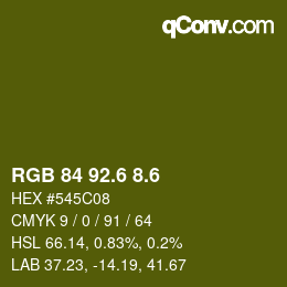 カラーコード: RGB 84 92.6 8.6 | qconv.com
