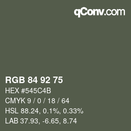 カラーコード: RGB 84 92 75 | qconv.com