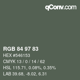 颜色代码: RGB 84 97 83 | qconv.com