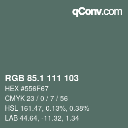 Farbcode: RGB 85.1 111 103 | qconv.com