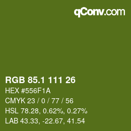 カラーコード: RGB 85.1 111 26 | qconv.com