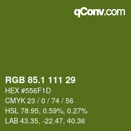 カラーコード: RGB 85.1 111 29 | qconv.com